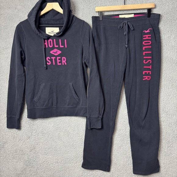 Hollister Pants - Hollister Pants Set Women L Black Sweatpants Spell Out Lounge Y2K Preppy Vintage